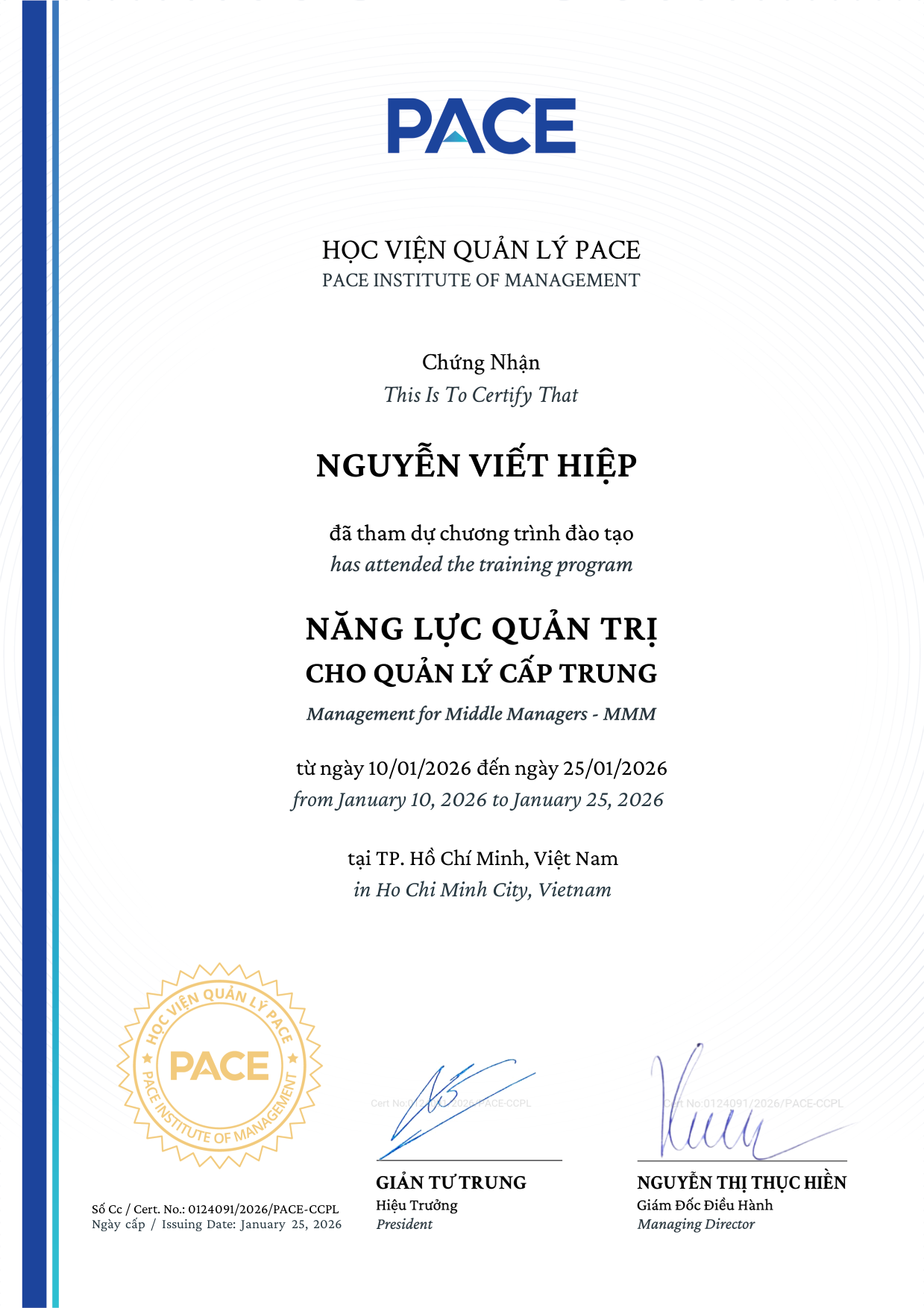 Chứng nhận PACE - Năng lực quản trị cho quản lý cấp trung