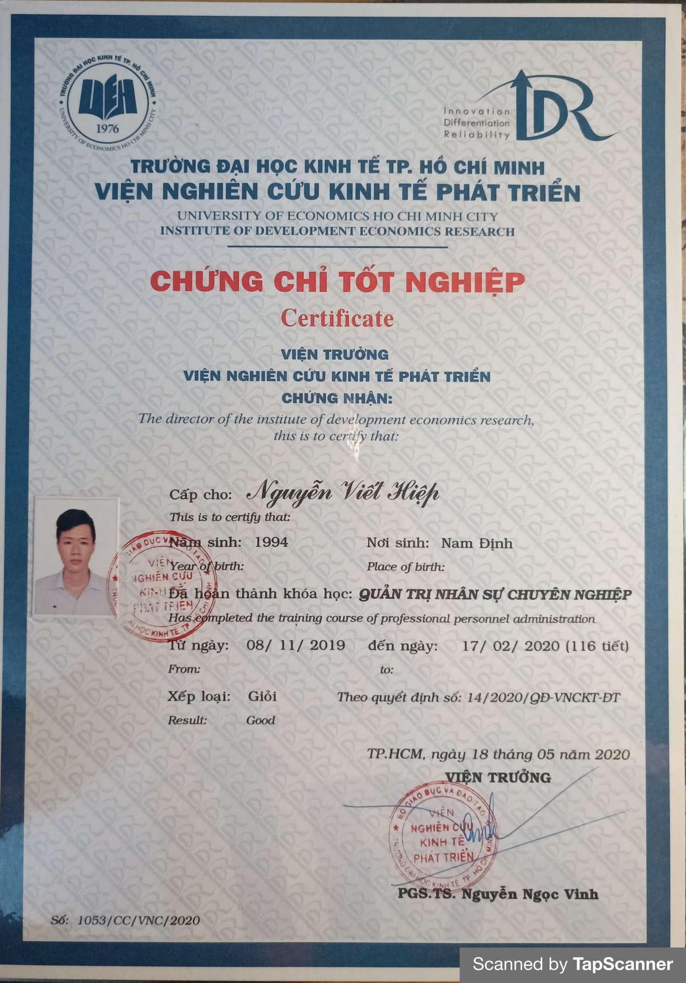 Chứng chỉ Quản trị nhân sự chuyên nghiệp - UEH