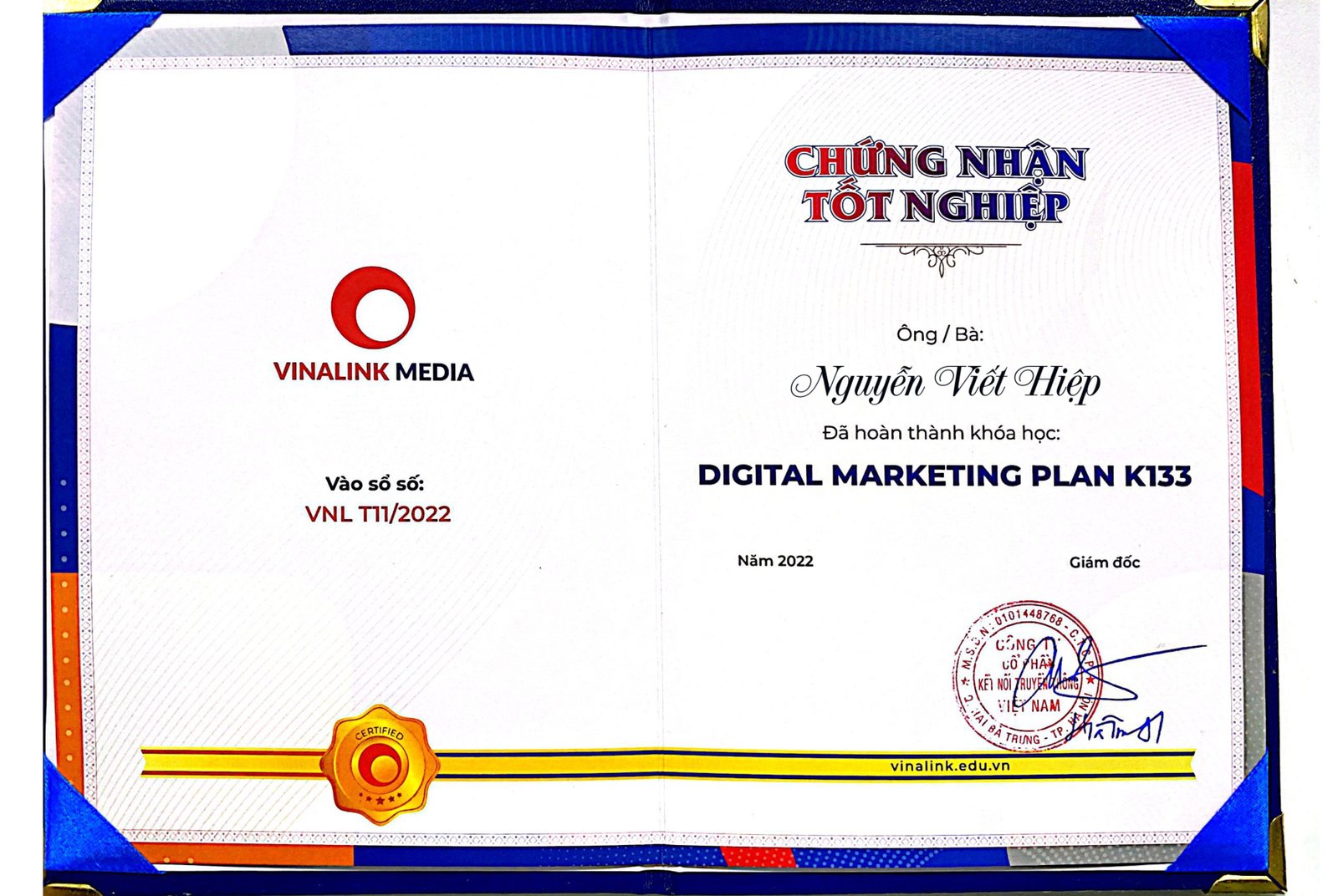 Chứng nhận Vinalink - Digital Marketing Plan